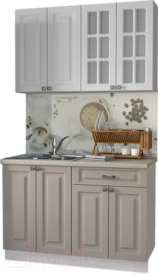 Кухонный гарнитур Интерлиния Мила Деко 1.2 А (белый/луна/травертин серый)