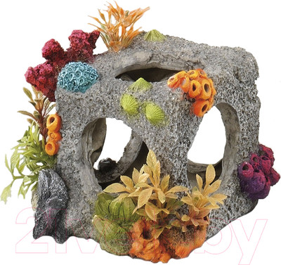 Декорация для аквариума Aqua Della Куб с кораллами / 234/222508 (серый)