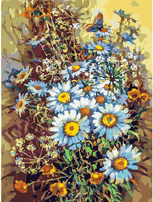 Картина по номерам БЕЛОСНЕЖКА Букет с ромашками и бабочкой / 249-AS