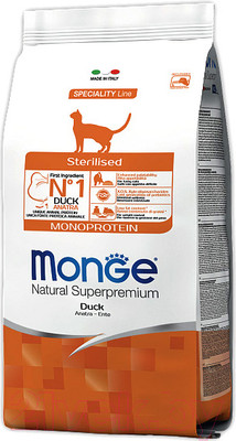 Сухой корм для кошек Monge Monoprotein Sterilised Duck для стерилизованных кошек, из утки (1.5кг)