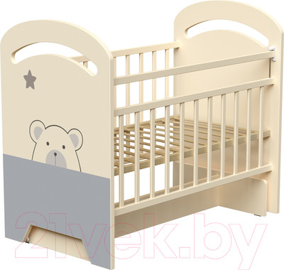 Детская кроватка VDK Birba колесо-качалка с маятником (слоновая кость)