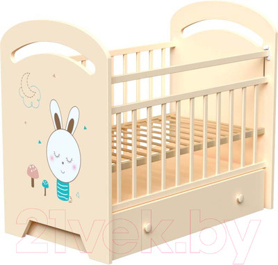 Детская кроватка VDK Lucy колесо-качалка и ящик (слоновая кость)