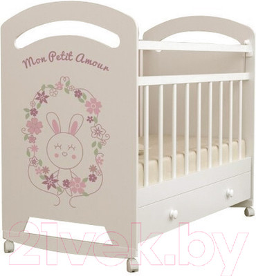 Детская кроватка VDK Mon Amur колесо-качалка и ящик (слоновая кость)