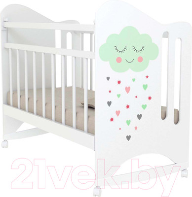 Детская кроватка VDK Nicole колесо-качалка (белый)