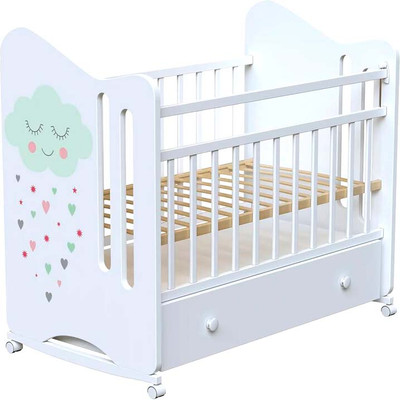 Детская кроватка VDK Nicole колесо-качалка и ящик (белый)