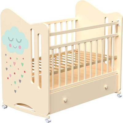 Детская кроватка VDK Nicole колесо-качалка и ящик (слоновая кость)