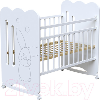 Детская кроватка VDK Sweet Rabbit колесо-качалка (белый)