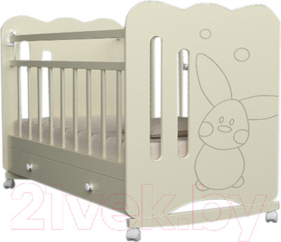 Детская кроватка VDK Sweet Rabbit колесо-качалка и ящик (слоновая кость)