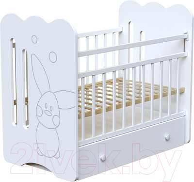 Детская кроватка VDK Sweet Rabbit маятник-ящик (белый)