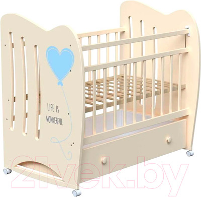 Детская кровать-трансформер VDK Wonderful колесо-качалка и ящик (слоновая кость)