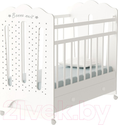 Детская кроватка VDK Bonne колесо-качалка и ящик (белый)