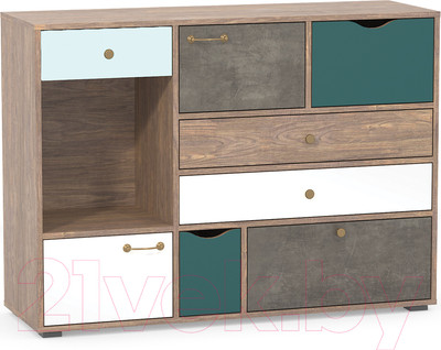 Тумба Mobi Вайс 10.104 (морское дерево винтаж К 015PW/камень темный/бензин 0244 SU/белый премиум)