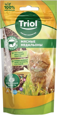 Лакомство для кошек Triol Мини-медальоны из говядины с треской / 20171025 (40г)