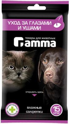 Влажные салфетки для ухода за животными Gamma Уход за глазами и ушами / 30572001