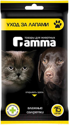 Влажные салфетки для ухода за животными Gamma Уход за лапами / 30572002