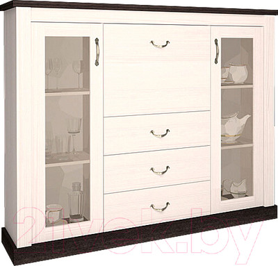 Шкаф с витриной Интерлиния ТР-ПБ (вудлайн кремовый/дуб венге)