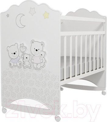 Детская кроватка VDK Unica Happy Family Fornello колесо-качалка (ламинированное дсп, Bianco)