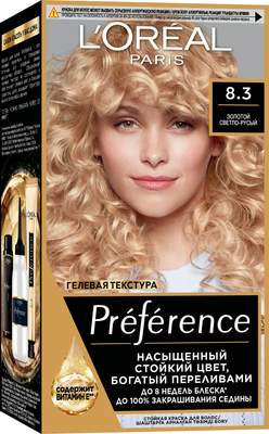 Гель-краска для волос L'Oreal Paris Preference 8.3 Канны золотой светло-русый