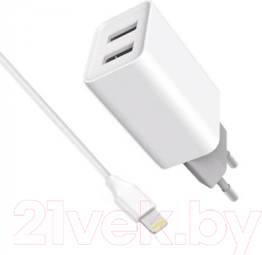 Зарядное устройство сетевое Digitalpart WC-221 2.1A с кабелем Lightning (белый)