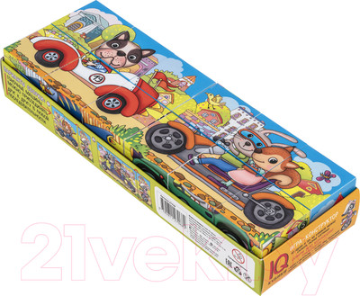 Развивающая игра Айрис-пресс Умные кубики в поддончике. Мчимся на машинах (12шт)