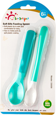 Набор столовых ложек для кормления Sun Delight С мягким окончанием / 33009 (2шт, зеленый)