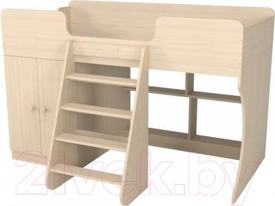 Кровать-чердак детская Можга Капризун 2 со шкафом / Р441 (дуб млечный)
