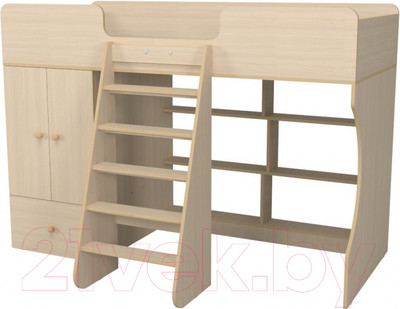 Кровать-чердак детская Можга Капризун 1 со шкафом / Р445 (дуб млечный)