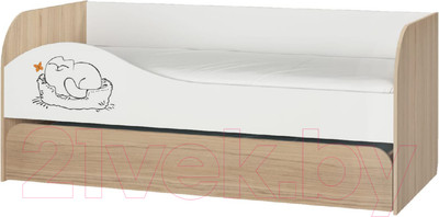 Двухъярусная выдвижная кровать детская Аквилон Кот № 900.1 (туя светлая/белый)