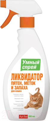 Средство для нейтрализации запахов и удаления пятен Apicenna Ликвидатор пятен, меток и запаха кошек (500мл)