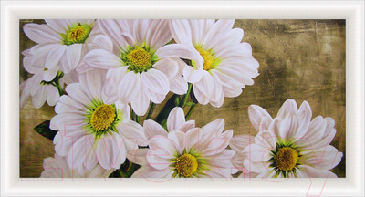 Картина Декарт Ромашки на коричневом фоне с текстурой 8Л2539 (в раме)