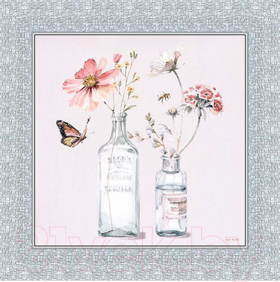 Картина Декарт Полевые розовые цветы и бабочка 8Л2593 (в раме)