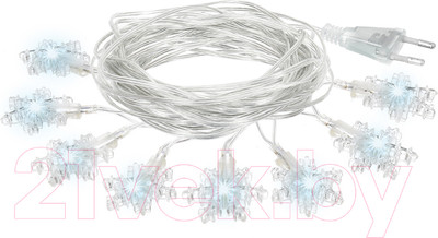 Светодиодная гирлянда VEGAS Снежинки 55082 (10м, белый)