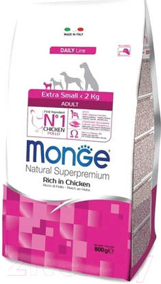 Сухой корм для собак Monge Dog Extra Small Adult c цыпленком (800г)