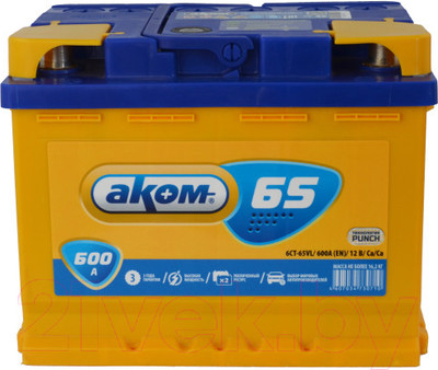 Автомобильный аккумулятор AKOM 6СТ-65VL (65 А/ч)