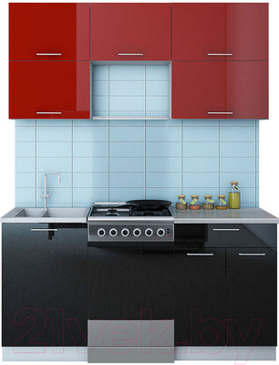 Кухонный гарнитур Interline Мила Gloss 50-16 (бордовый/черный)