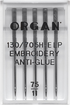 Набор игл для бытовой швейной машины Organ Anti-Glue 5/75 (вышивальные)