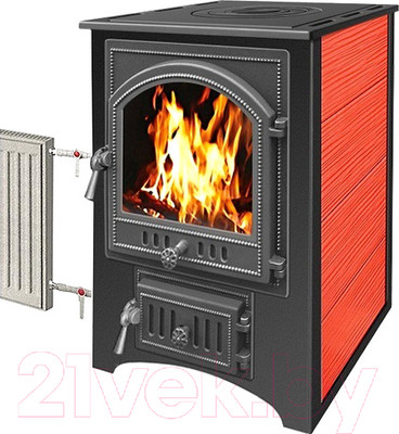 Печь-камин Везувий ПК-01 (205) с плитой и теплообменником (красный)
