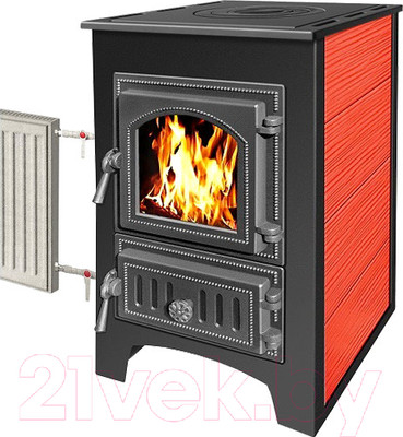 Печь-камин Везувий ПК-01 (270) с плитой и теплообменником (красный)