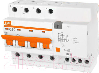 Дифференциальный автомат TDM АД14 4Р 16А 30мА / SQ0204-0130