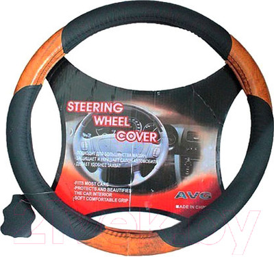 Оплетка на руль AVG 2020B / 310071 (кожа, черный со вставками под дерево)