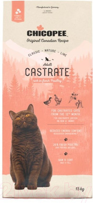 Сухой корм для кошек Chicopee CNL Castrate с птицей (15кг)