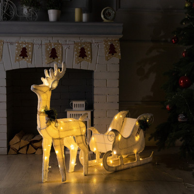 Светодиодная фигура 3D Luazon Олень с санями белый 4357002 (т/белый)