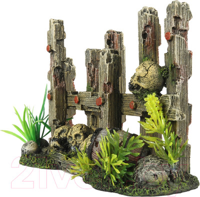 Декорация для аквариума Aqua Della Ограда с черепом / 234/448953 (коричневый)