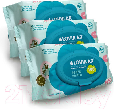 Влажные салфетки детские Lovular Sweet Kiss / 429545 (3x100шт)