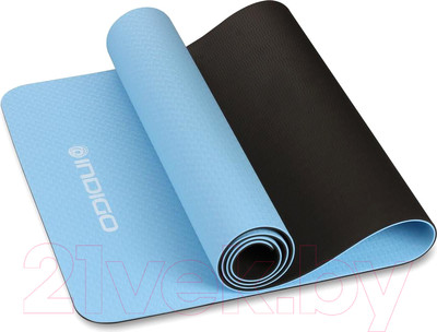 Коврик для йоги и фитнеса Indigo Sport TPE IN106 (голубой/черный)