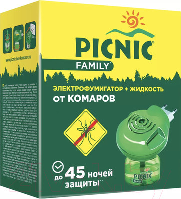 Электрофумигатор PICNIC Family от комаров 45 ночей (30мл)