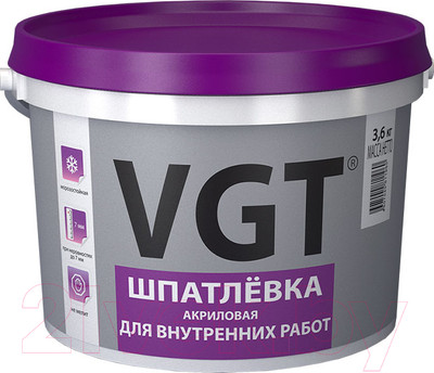 Шпатлевка готовая VGT Для внутренних работ (3.6кг)