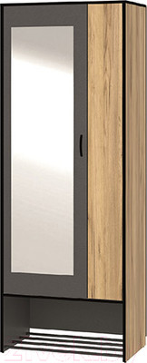 Шкаф Ивару Ольга-Лофт 3.1 2-х створчатый с зеркалом (дуб крафт золотой/темно-серый)