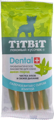 Лакомство для собак TiTBiT Dental+ Палочка витая с сыром / 14448