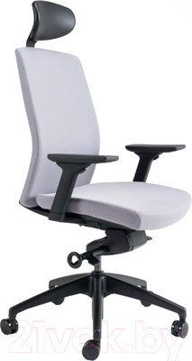 Кресло офисное Bestuhl J2 Black Pl с подголовником и подлокотником (серая ткань)